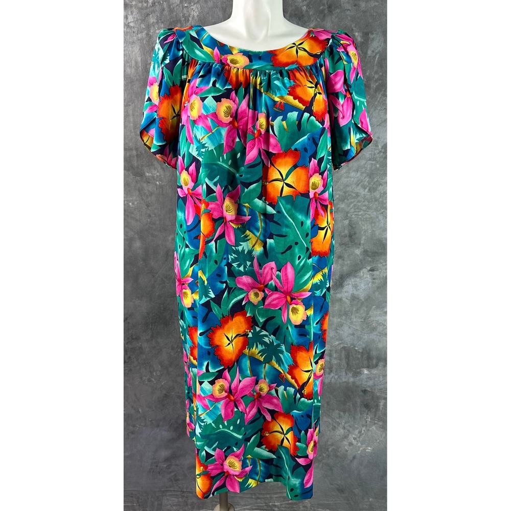 Hilo Hattie Women's Tropical Bright Floral Short Mu'uMu'u sz 2X (16293)